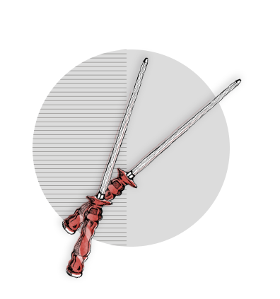 Um afiador chaira, com lâmina preenchida de cinza e o cabo de vermelho.